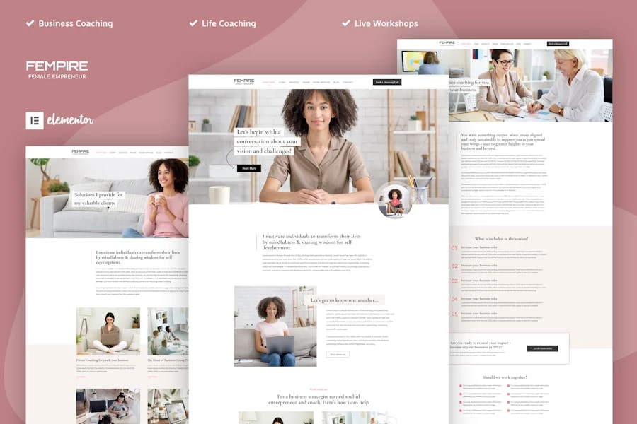 Fempire - Kit de plantillas Elementor Pro para entrenadores de negocios