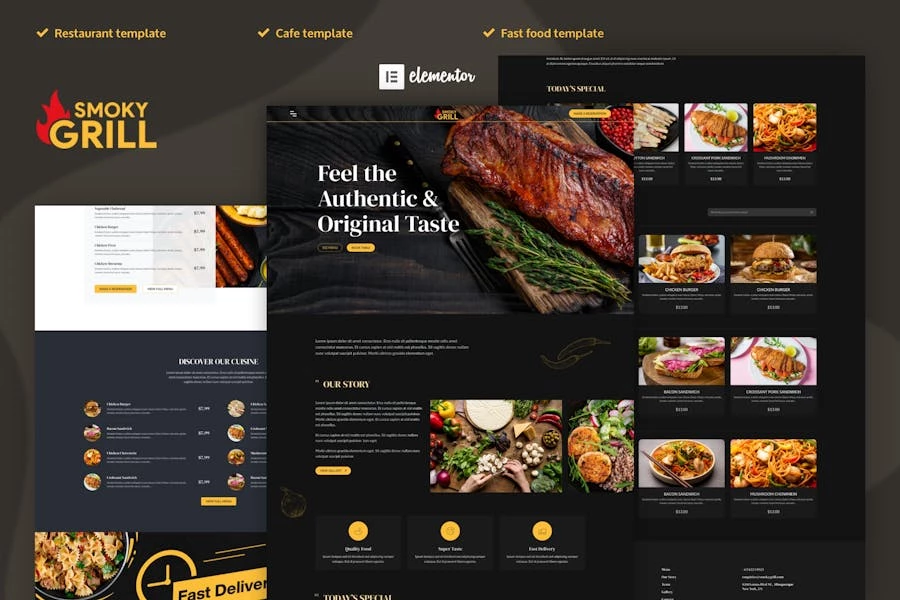 Smoky Grill - Template Kit Elementor Pro para restaurantes y cafeterías