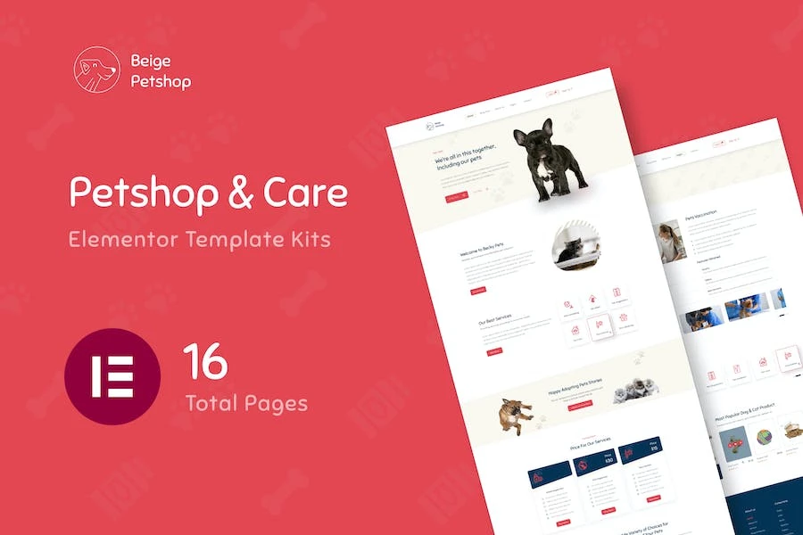 Beige - Kit de plantillas Woocommerce Elementor para tienda de mascotas