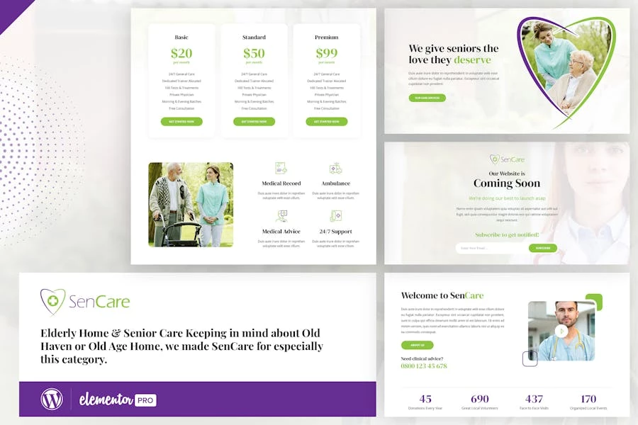 SenCare - Template Kit Elementor para el cuidado de ancianos