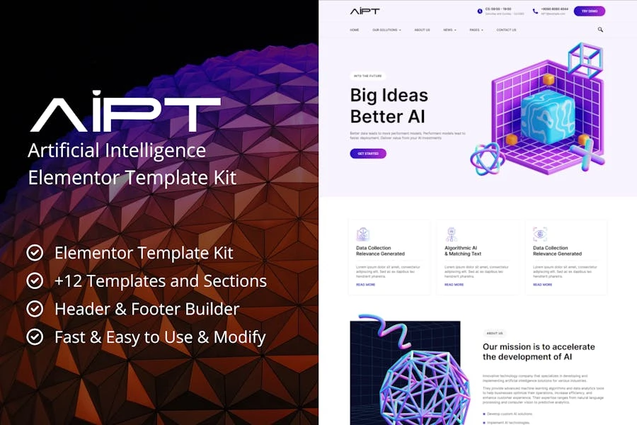 AiPT - Kit de plantillas Elementor para empresas de inteligencia artificial