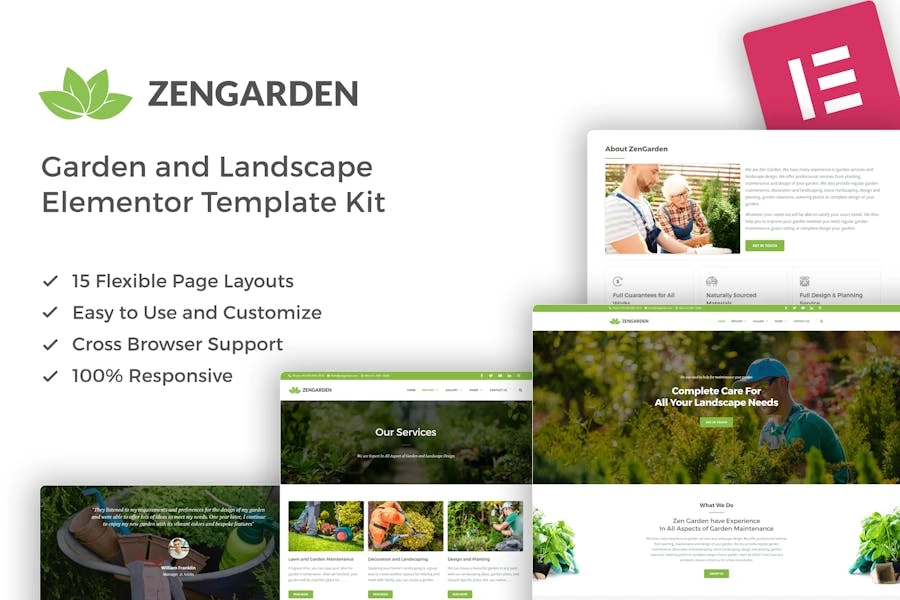 ZenGarden - Template Kit Elementor de jardín y paisaje