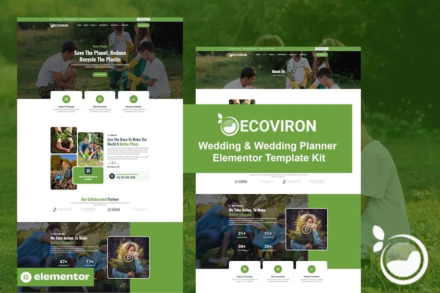Ecoviron - Template Kit Elementor Pro para organizaciones benéficas de ecología y medio ambiente