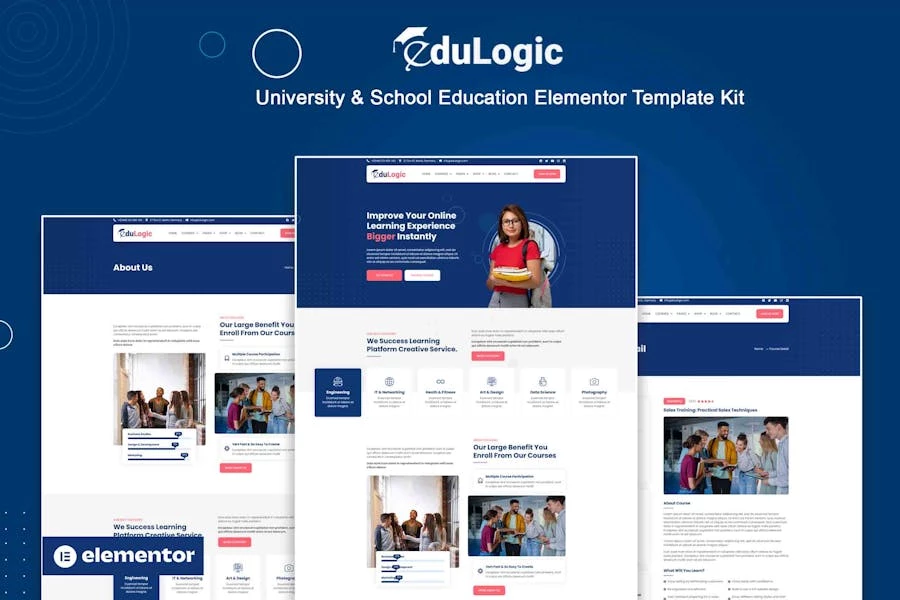 Edulogic - Kit de plantillas Elementor para educación universitaria y escolar