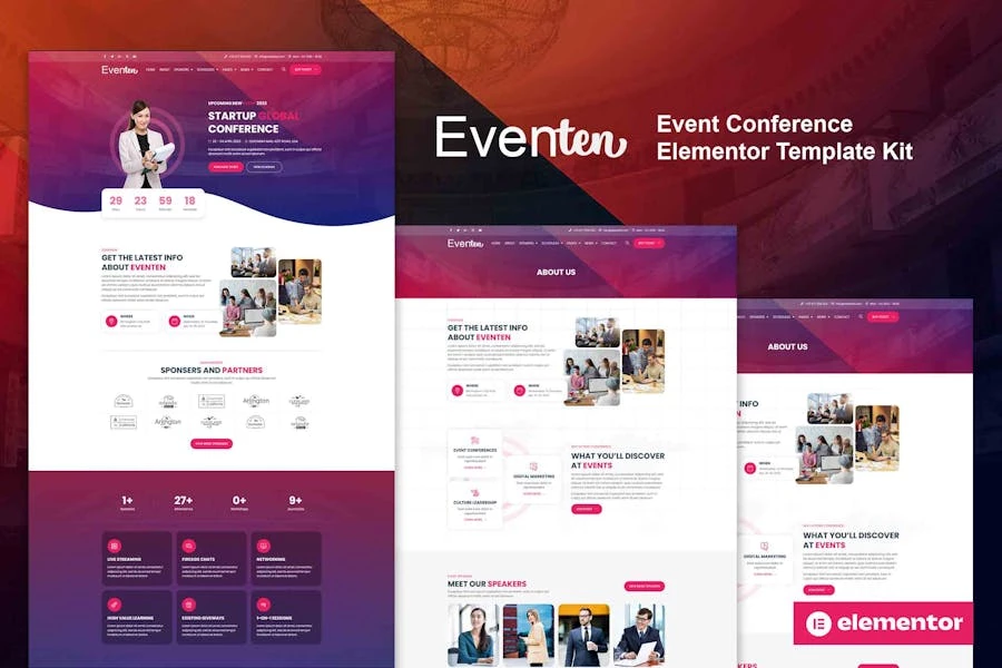 Eventen - Template Kit Elementor Pro para conferencias y eventos