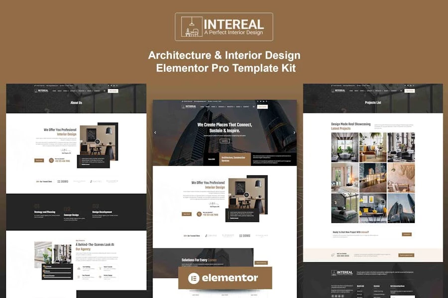 Intereal - Template Kit Elementor Pro para arquitectura y diseño de interiores
