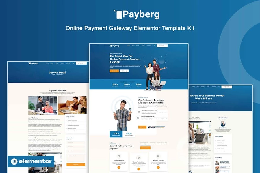 Payberg - Template Kit Elementor Pro para pasarela de pago en línea
