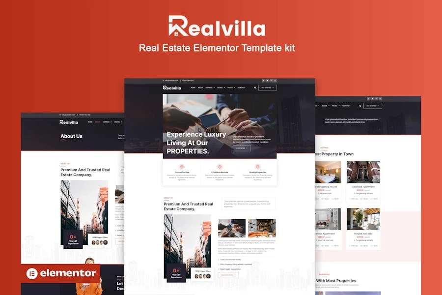 Realvilla - Kit de plantillas Elementor Pro para bienes raíces