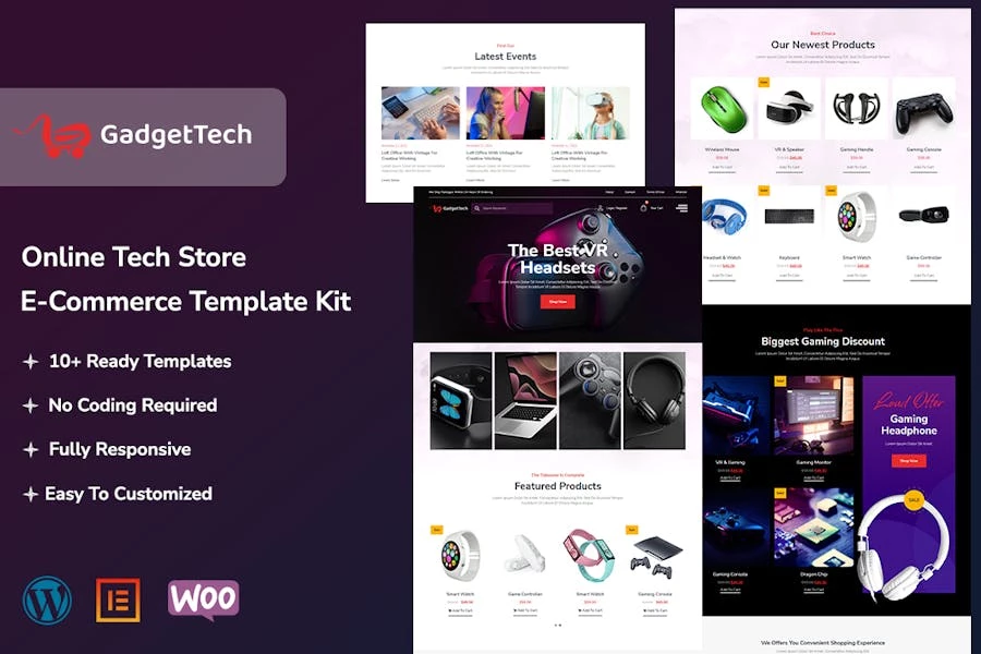 GadgetTech - Kit de Plantillas WooCommerce Elementor Pro para Gadget Electrónico