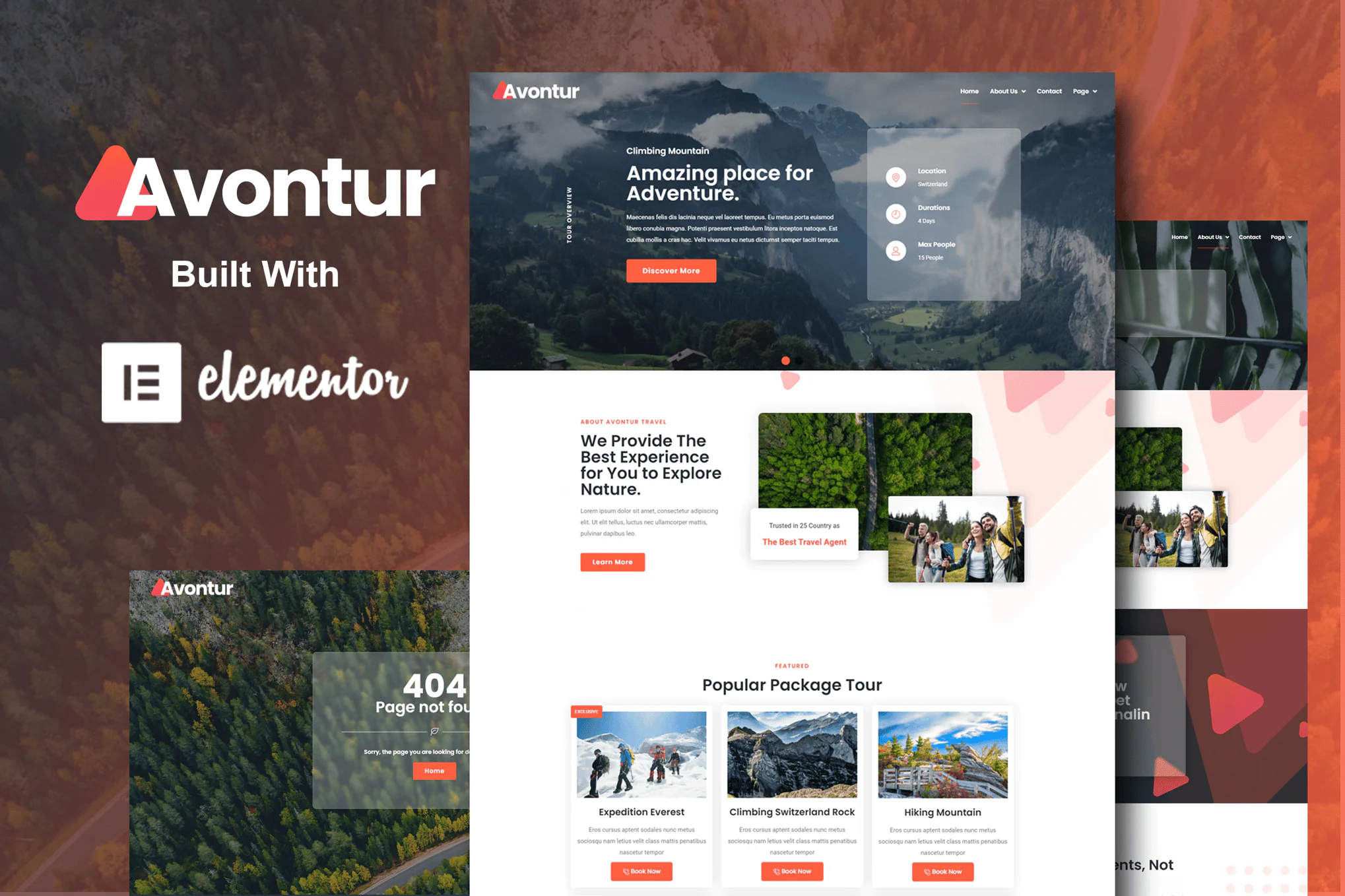 Avontur - Kit moderno de plantillas Elementor para viajes y viajes