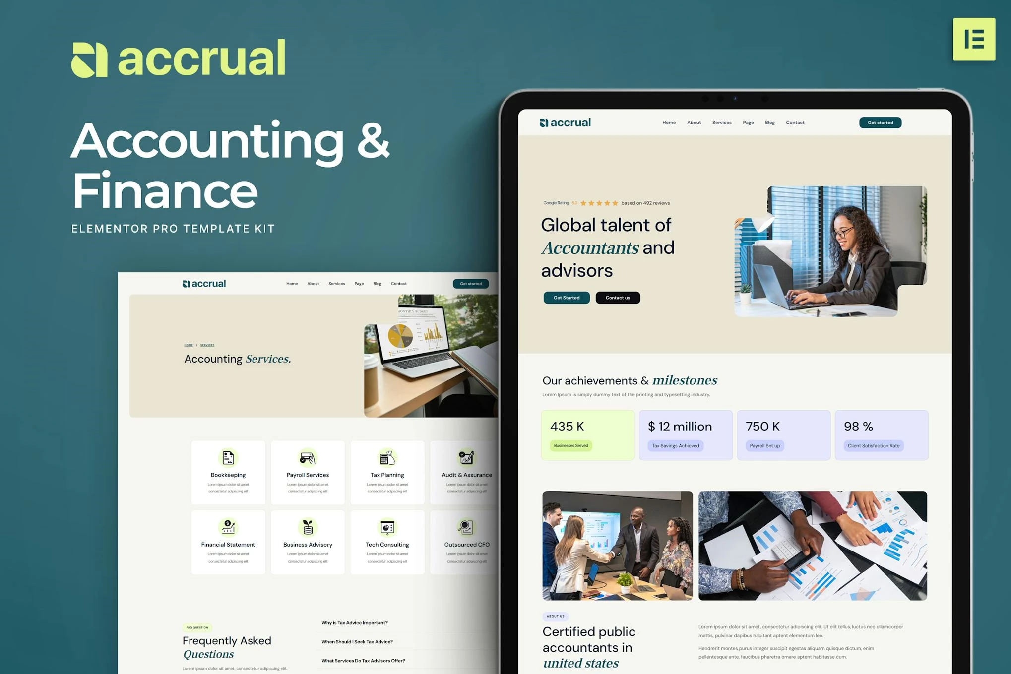 Accrual - Kit de plantillas Elementor para contabilidad y finanzas