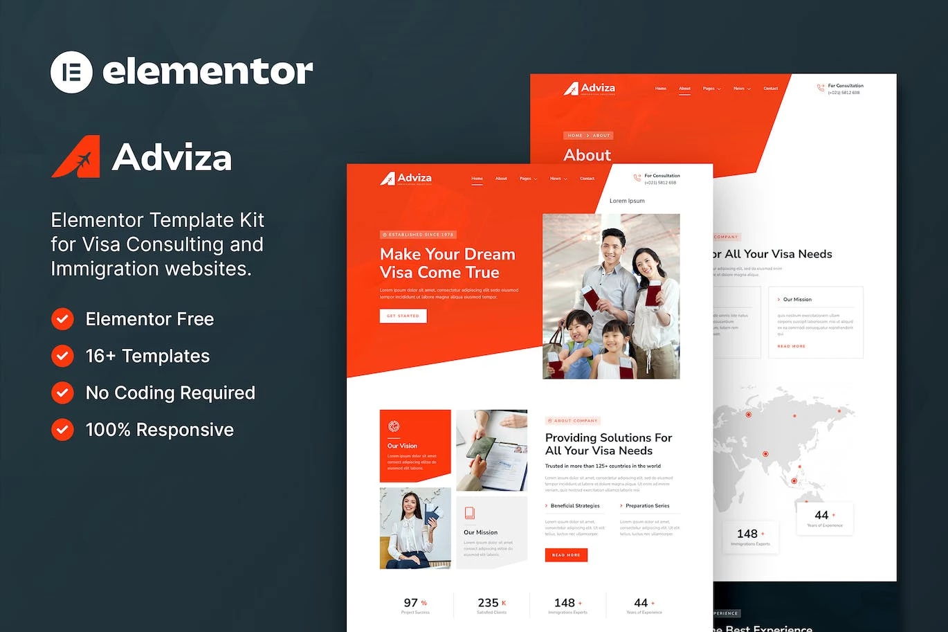Adviza ? Template Kit Elementor para consultoría de inmigración y visas
