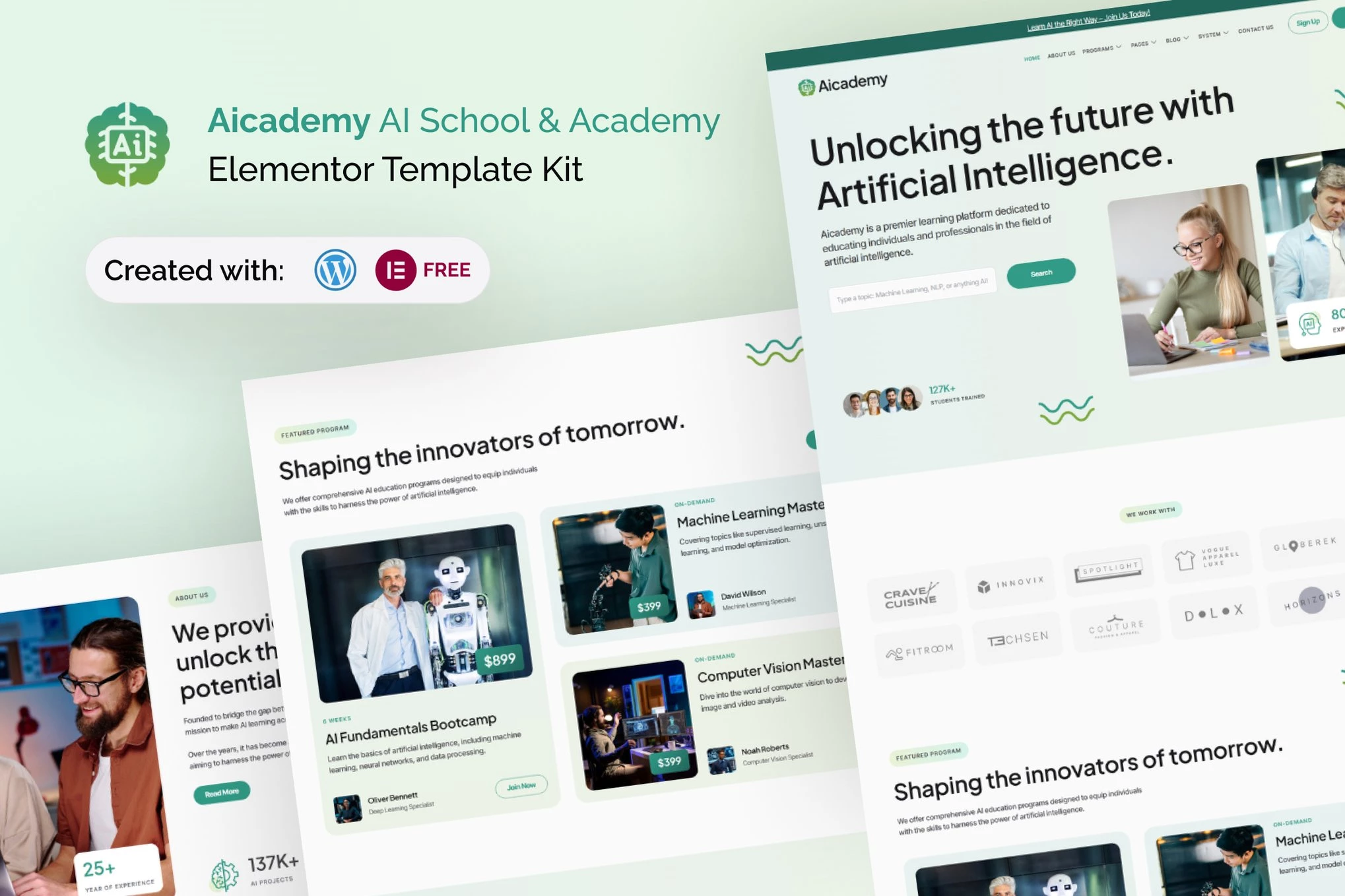 Aicademy - Kit de plantillas Elementor para escuelas y academias de IA
