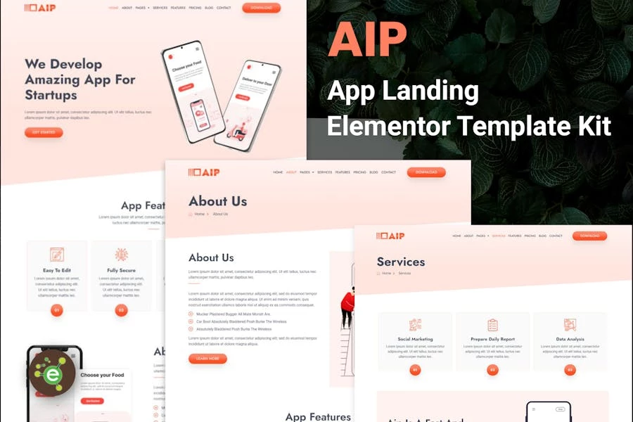 Aip - Template Kit de Aplicación Landing Elementor