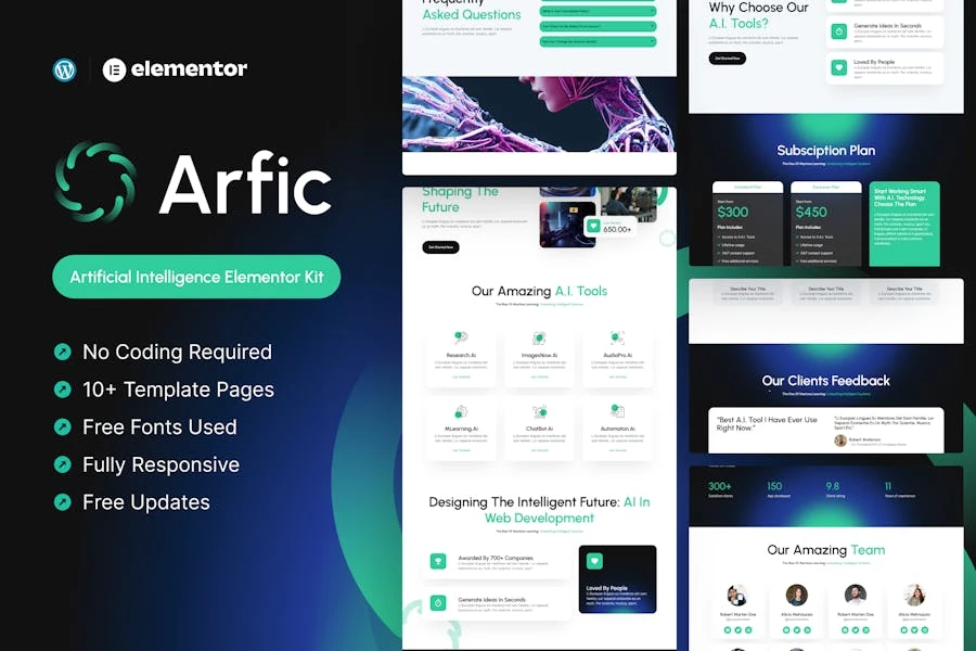 Arfic - Template Kit Elementor Pro de inteligencia artificial