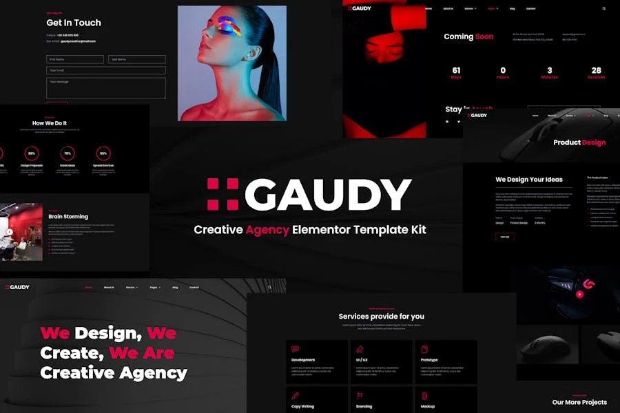 Gaudy ? Kit de plantillas Elementor para agencia digital oscura