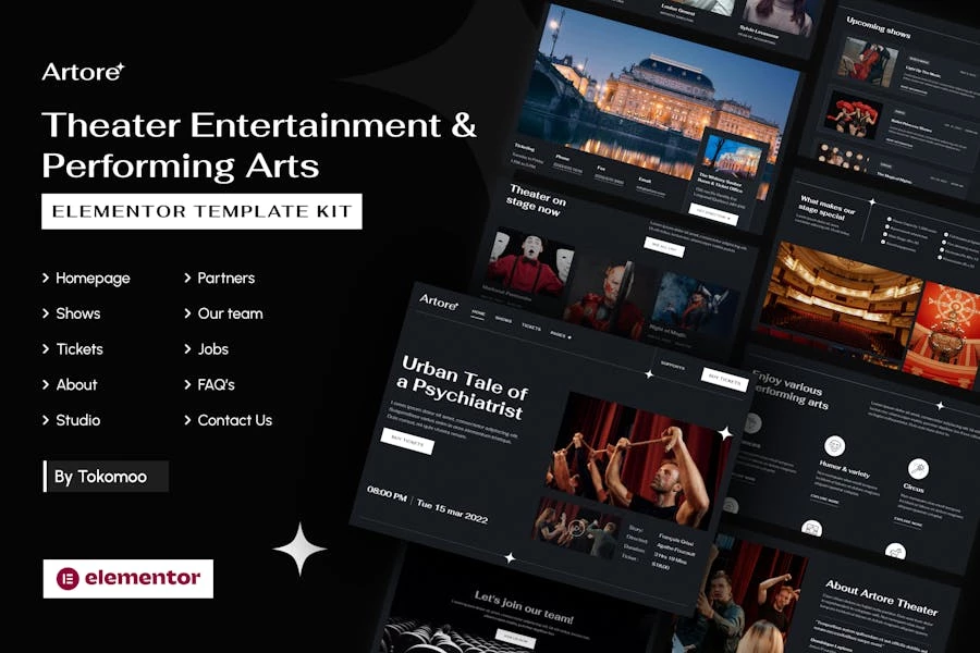 Artore | Template Kit Elementor de entretenimiento teatral y artes escénicas