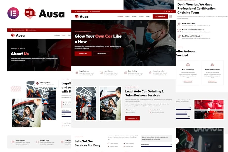 Ausa - Template Kit Elementor de Autocar Salon & Detailing Services