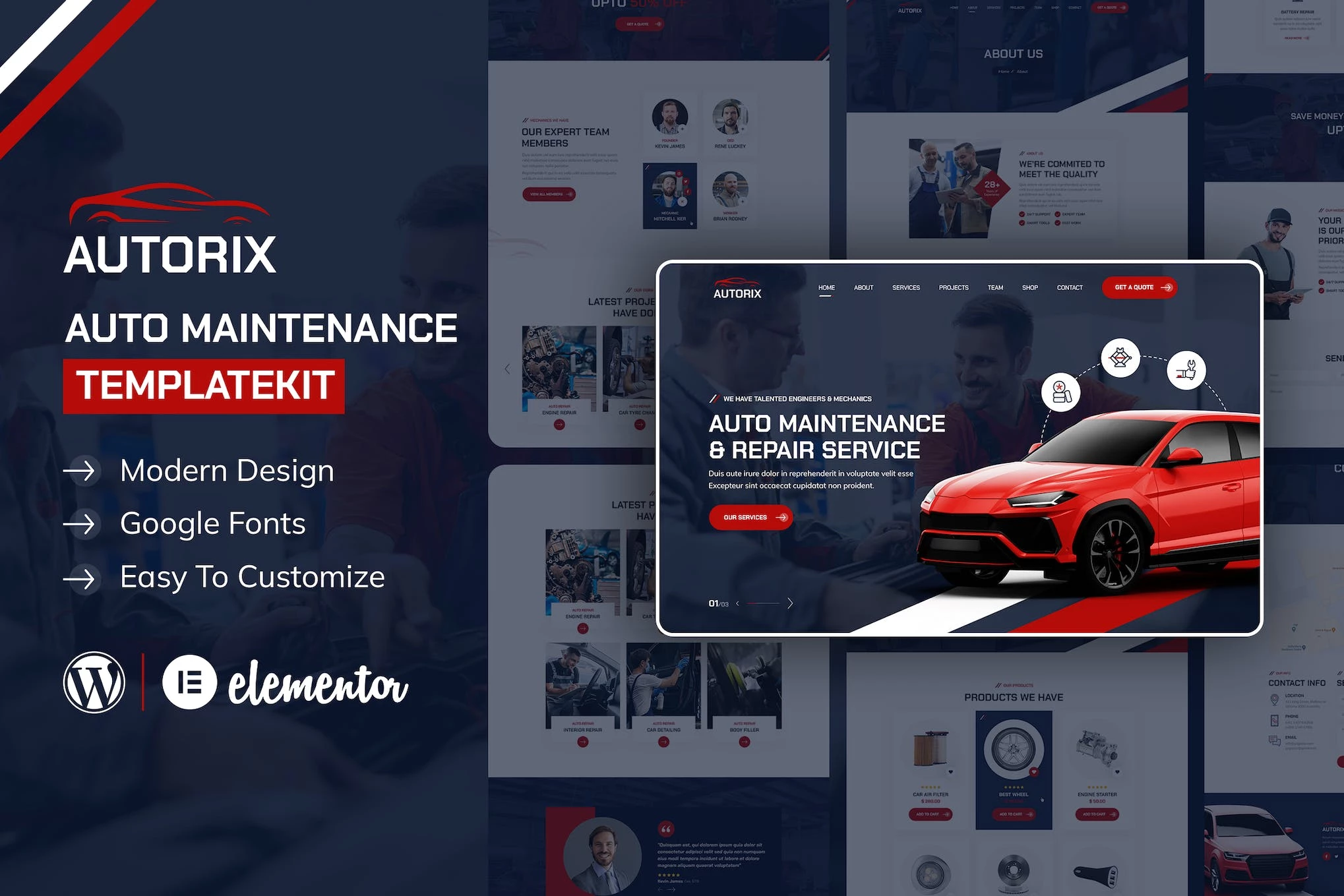 Autorix - Template Kit Elementor para mantenimiento de automóviles