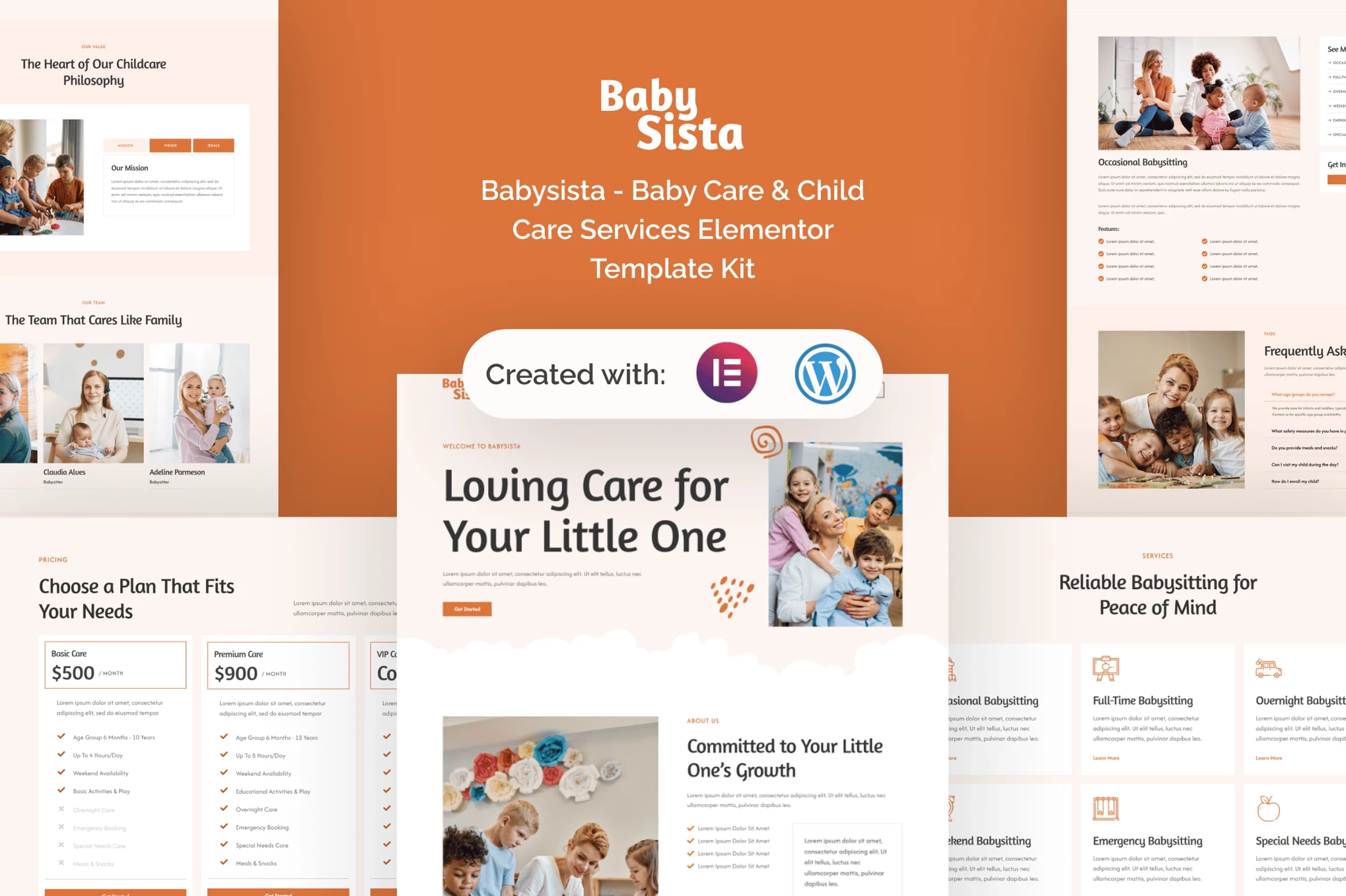 Babysista - Kit de plantillas Elementor para servicios de cuidado de bebés y guarderías