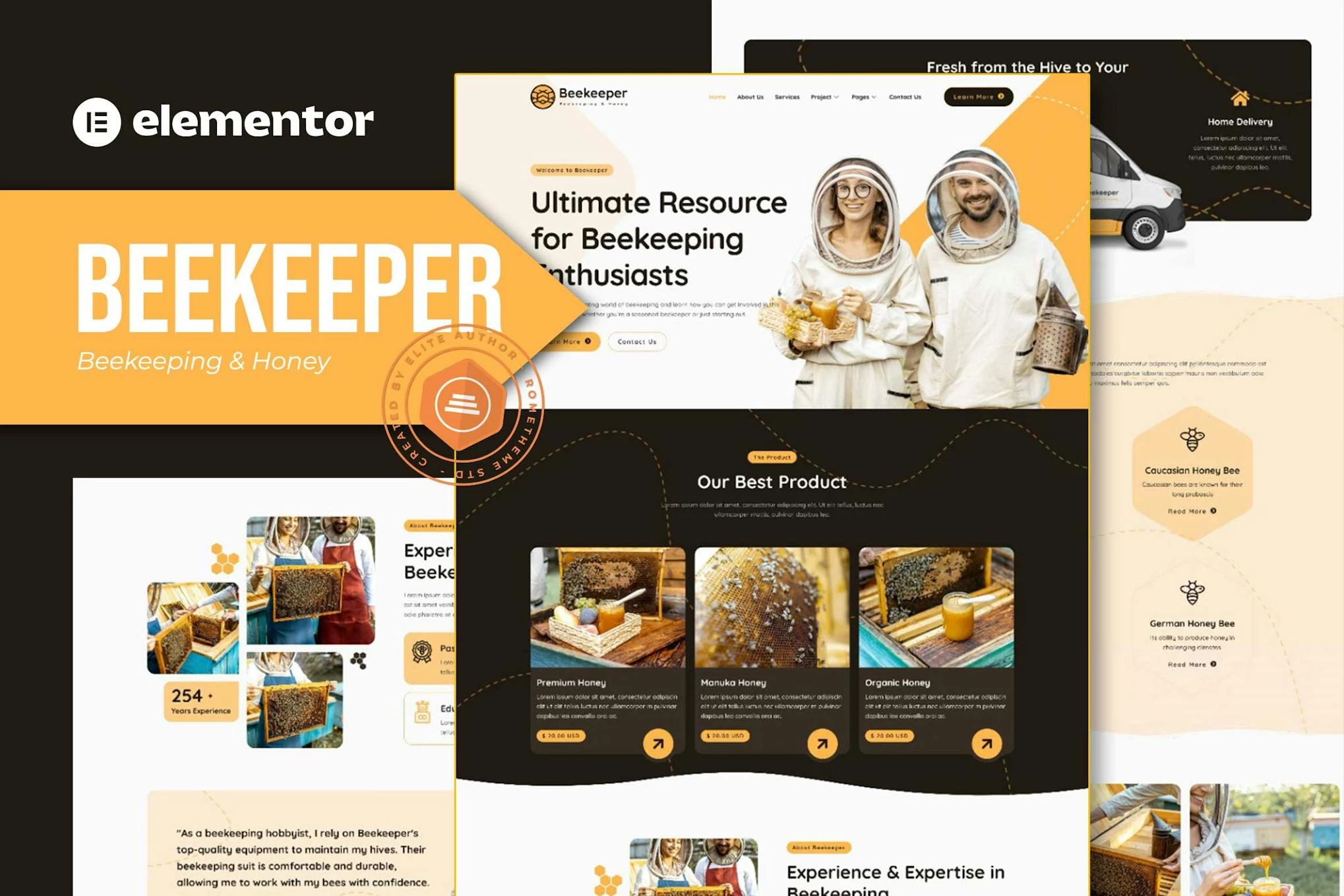 Beekeeper - Kit de plantillas Elementor para apicultura y miel