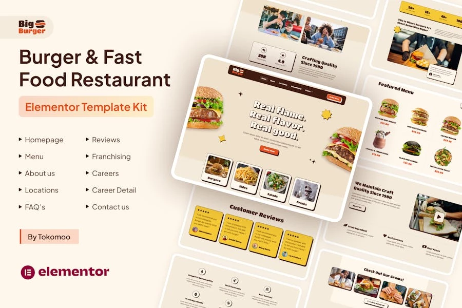 BigBurger - Template Kit Elementor para restaurantes de hamburguesas y comida rápida