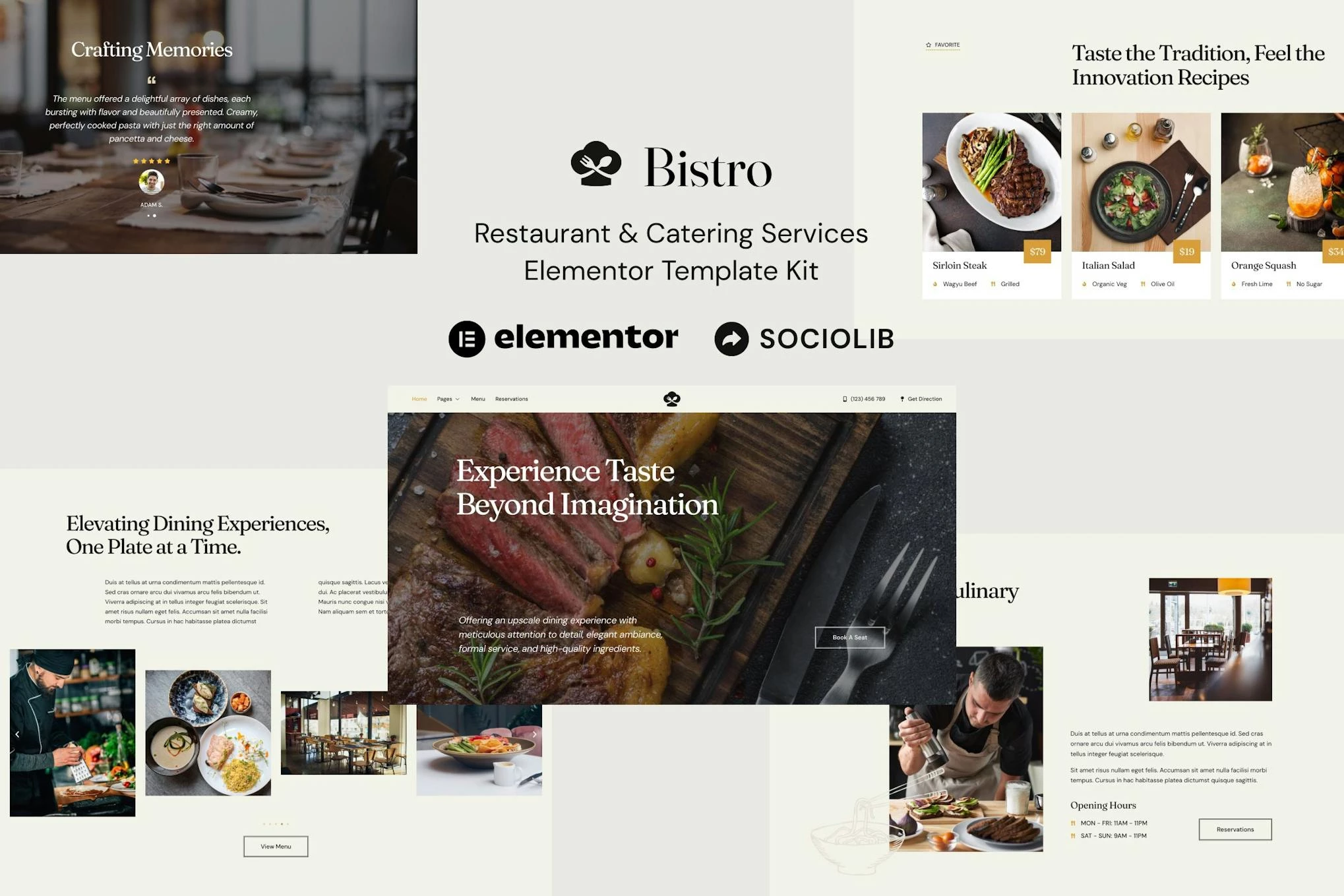 Bistro - Kit de plantillas Elementor para servicios de restauración y catering