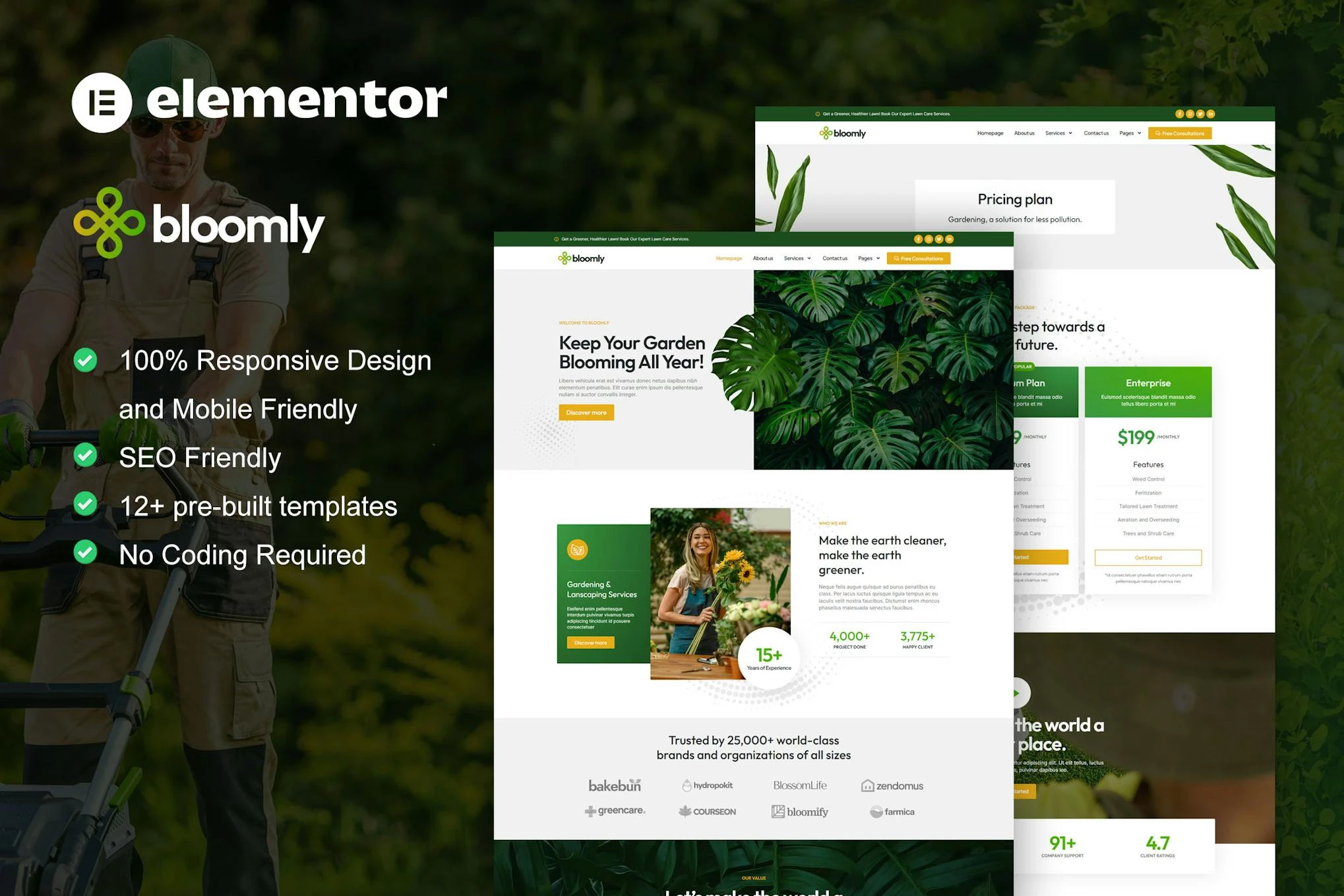 Bloomly - Kit de plantillas Elementor Pro para servicio de paisajismo y jardinería
