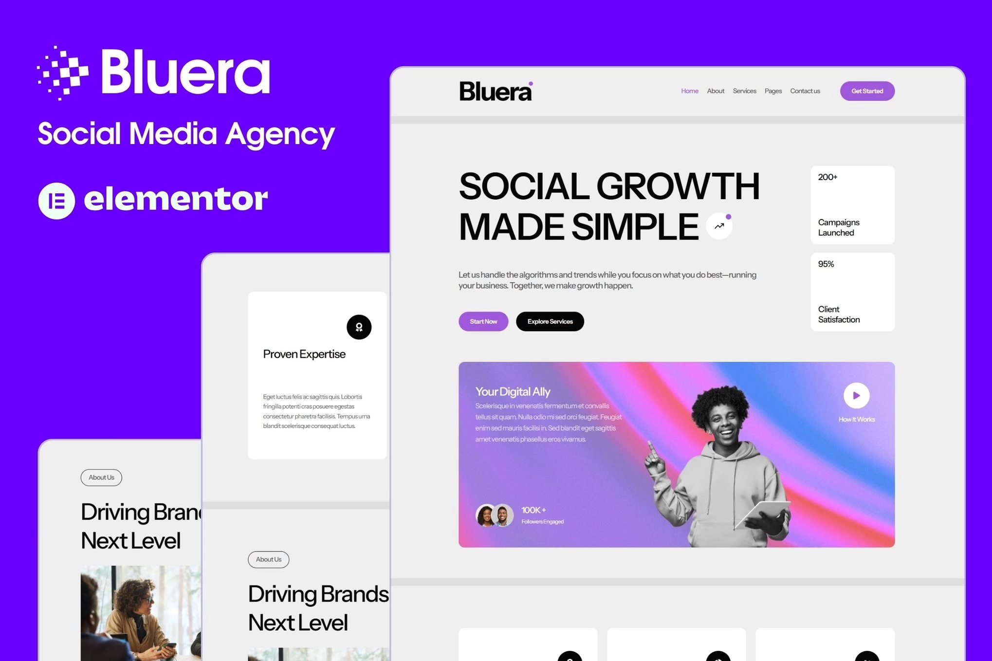 Bluera - Kit de plantillas Elementor para agencias de redes sociales