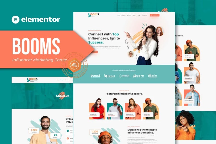 Booms - Kit de plantillas Elementor para conferencias de marketing de personas influyentes