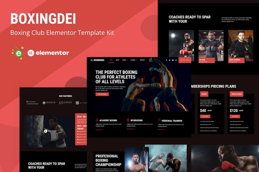 Boxingdei - Template Kit Elementor Pro para clubes de boxeo