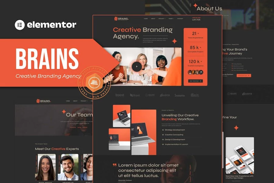 Brains - Kit de plantillas Elementor para agencia de marca creativa