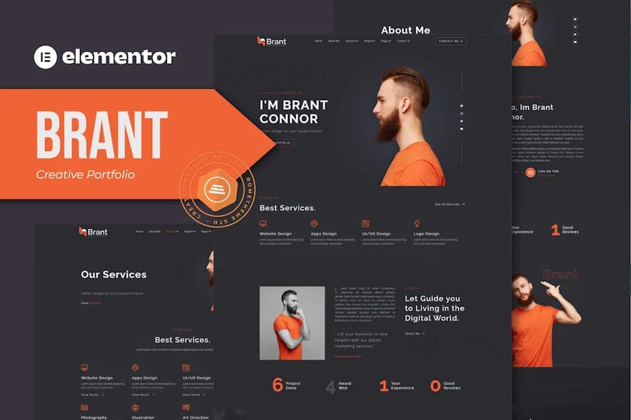 Brant - Template Kit Elementor para Porfolio creativos y Agencia