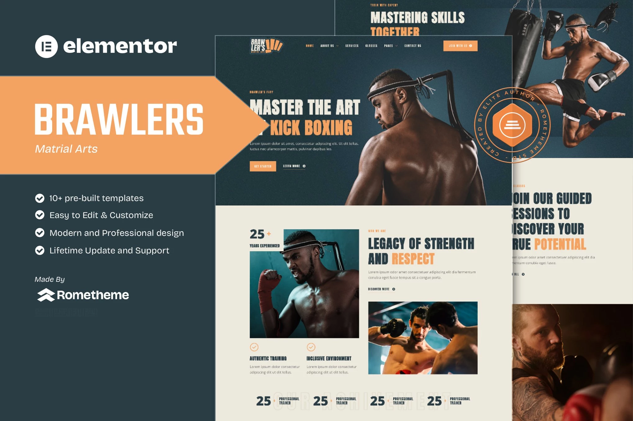 Brawlers - Kit de plantillas Elementor para artes marciales