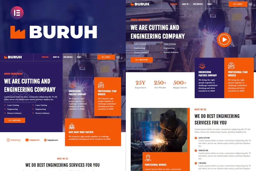 Buruh - Template Kit Elementor para empresa de corte e ingeniería láser