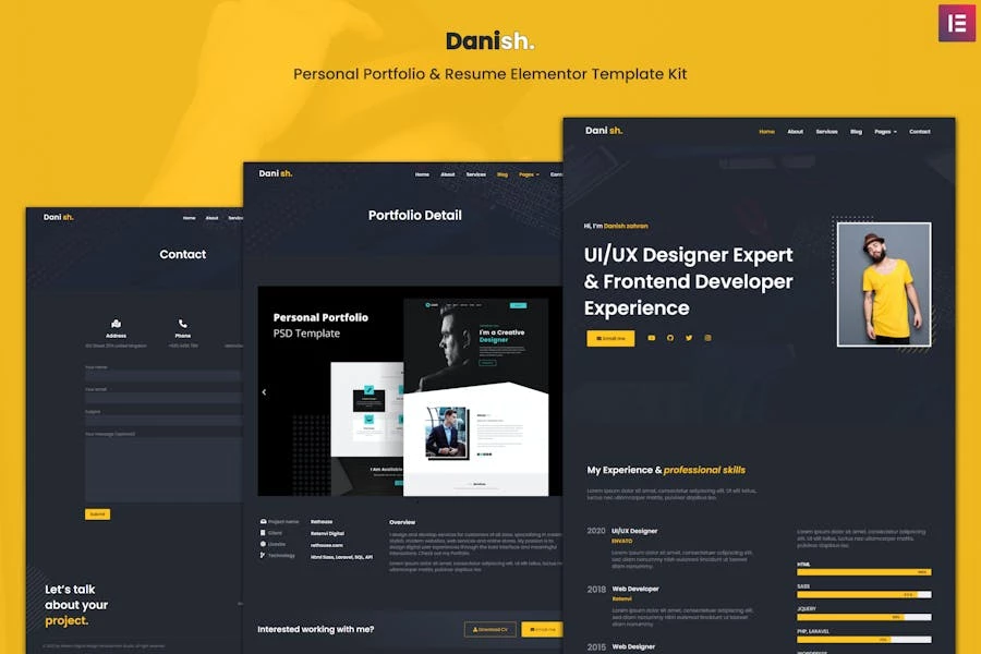 Danés - Template Kit Elementor para Porfolio personal y currículum