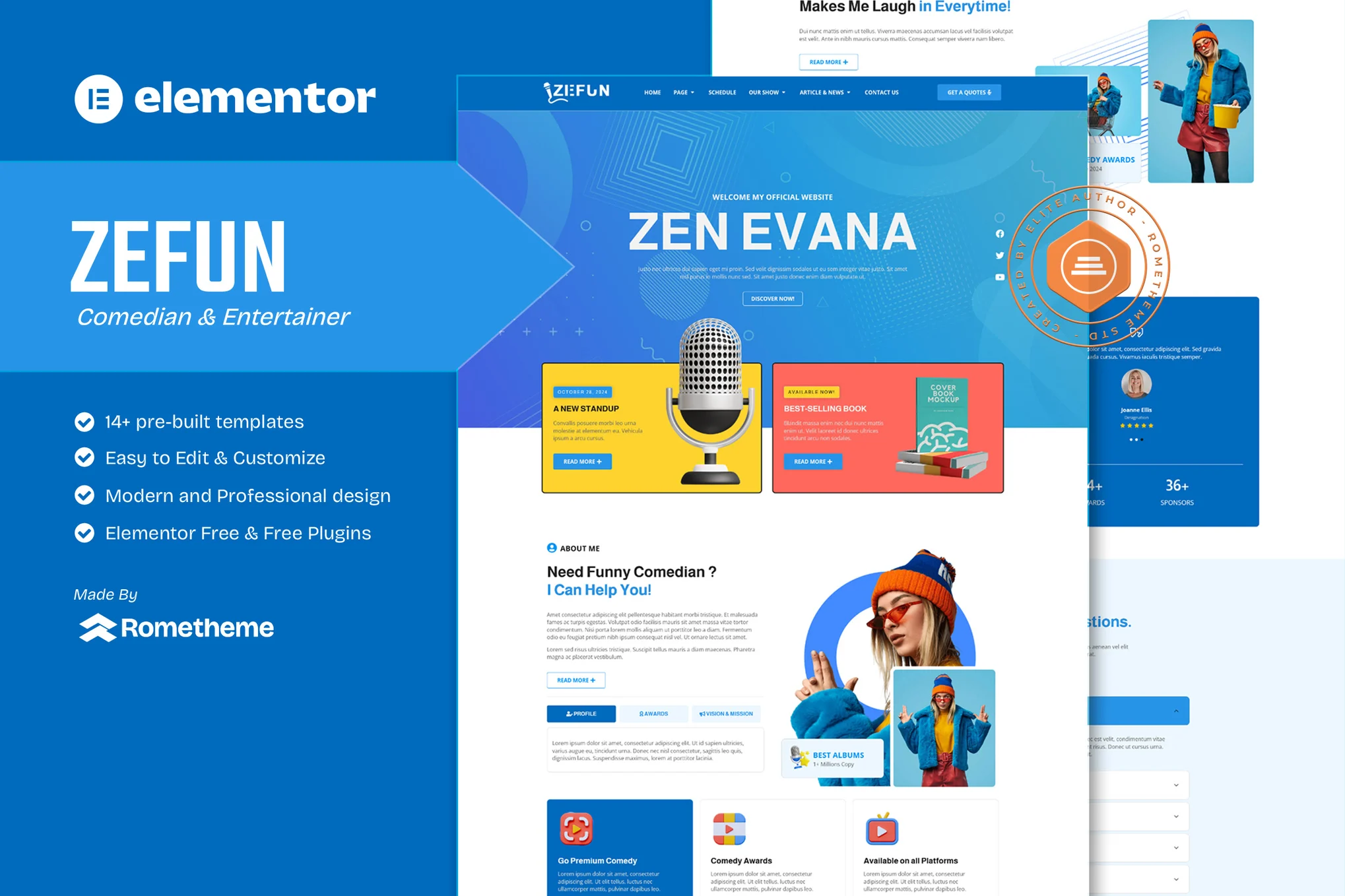 Zefun - Kit de plantillas Elementor para comediantes y artistas