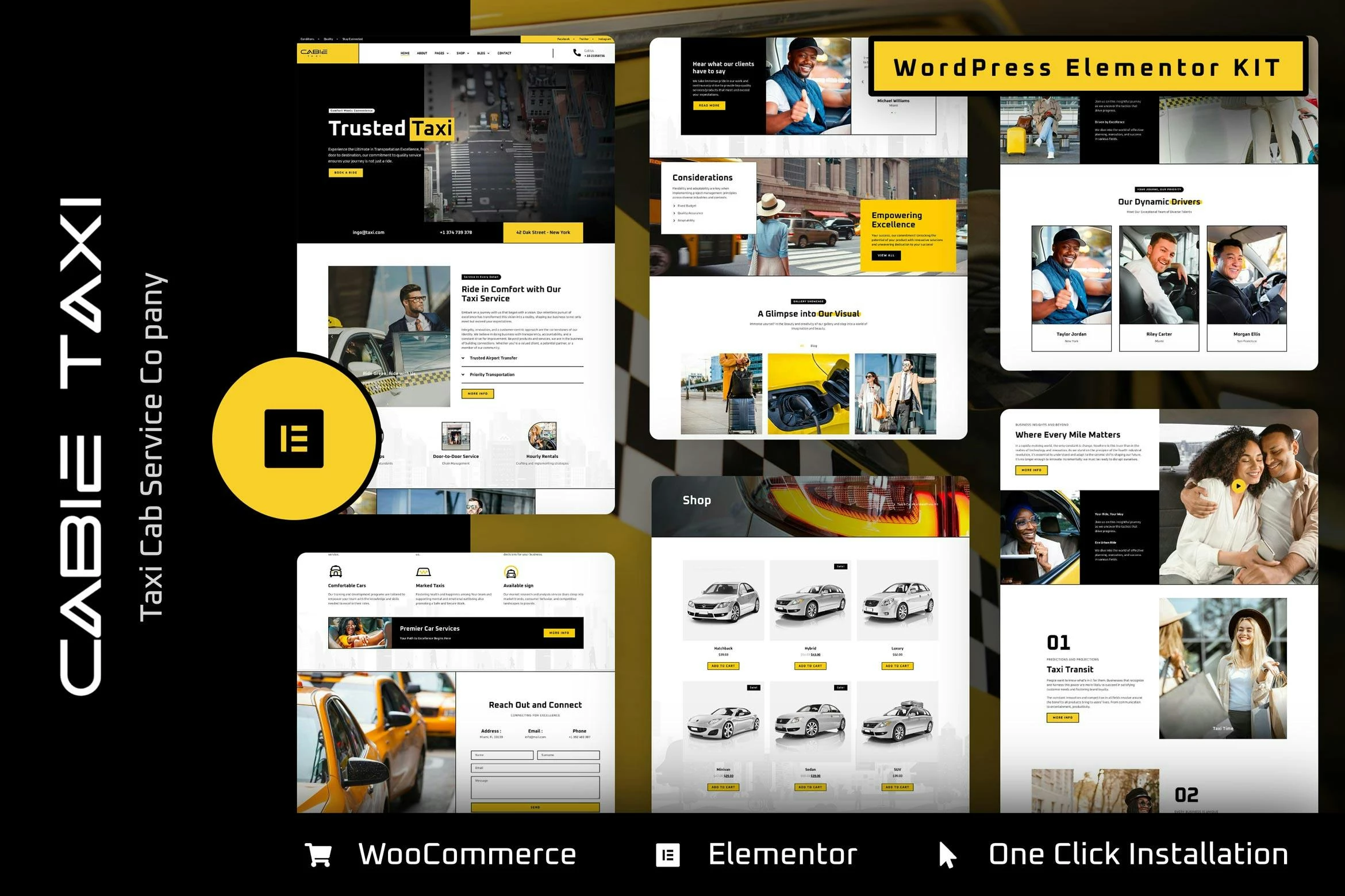 Cabie - Kit de plantillas Elementor Pro para el servicio de reservas de taxis
