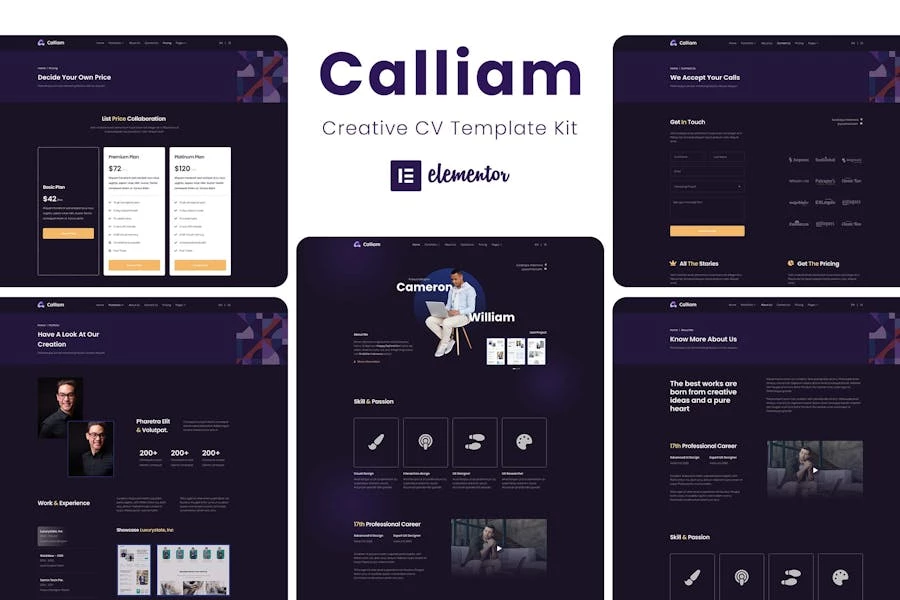 Calliam - Kit de plantillas creativas de CV Elementor