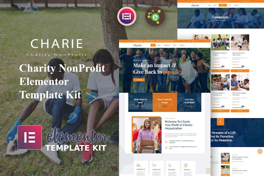 Charie - Template Kit Elementor para organizaciones benéficas sin fines de lucro