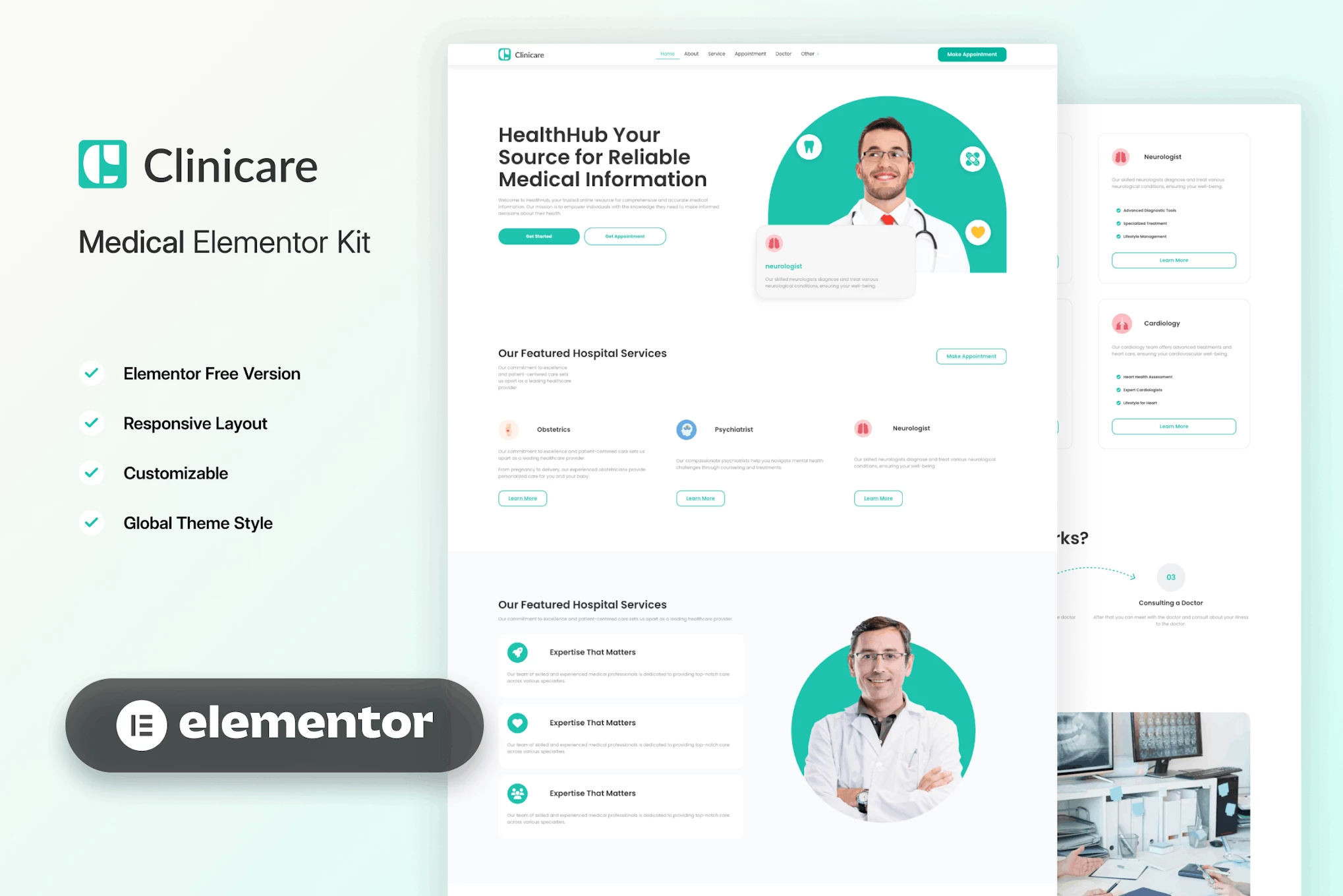 Clinicare - Elementor Template Kit para sitios web médicos y de salud