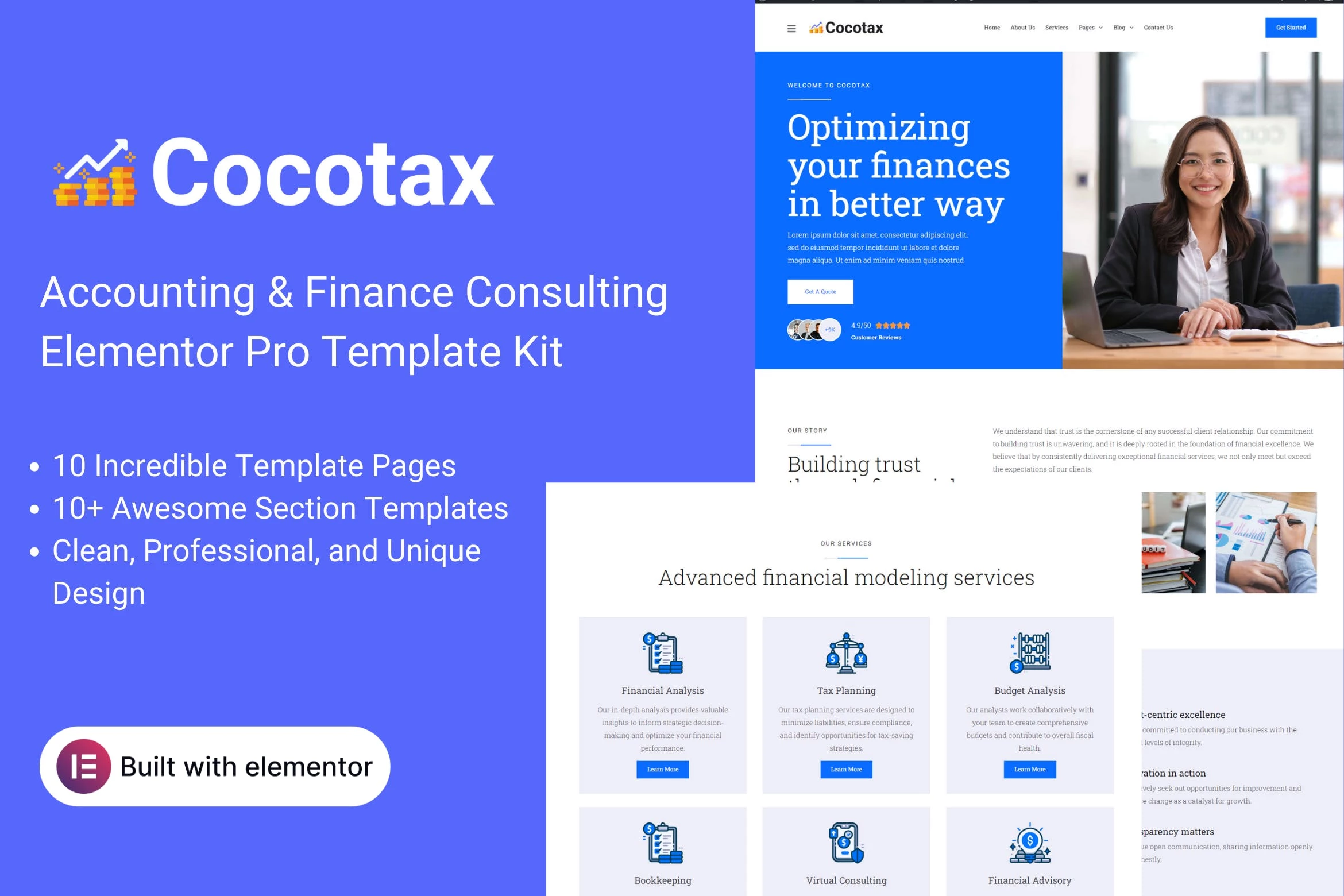 Cocotax - Kit de plantillas Elementor Pro para consultoría contable y financiera