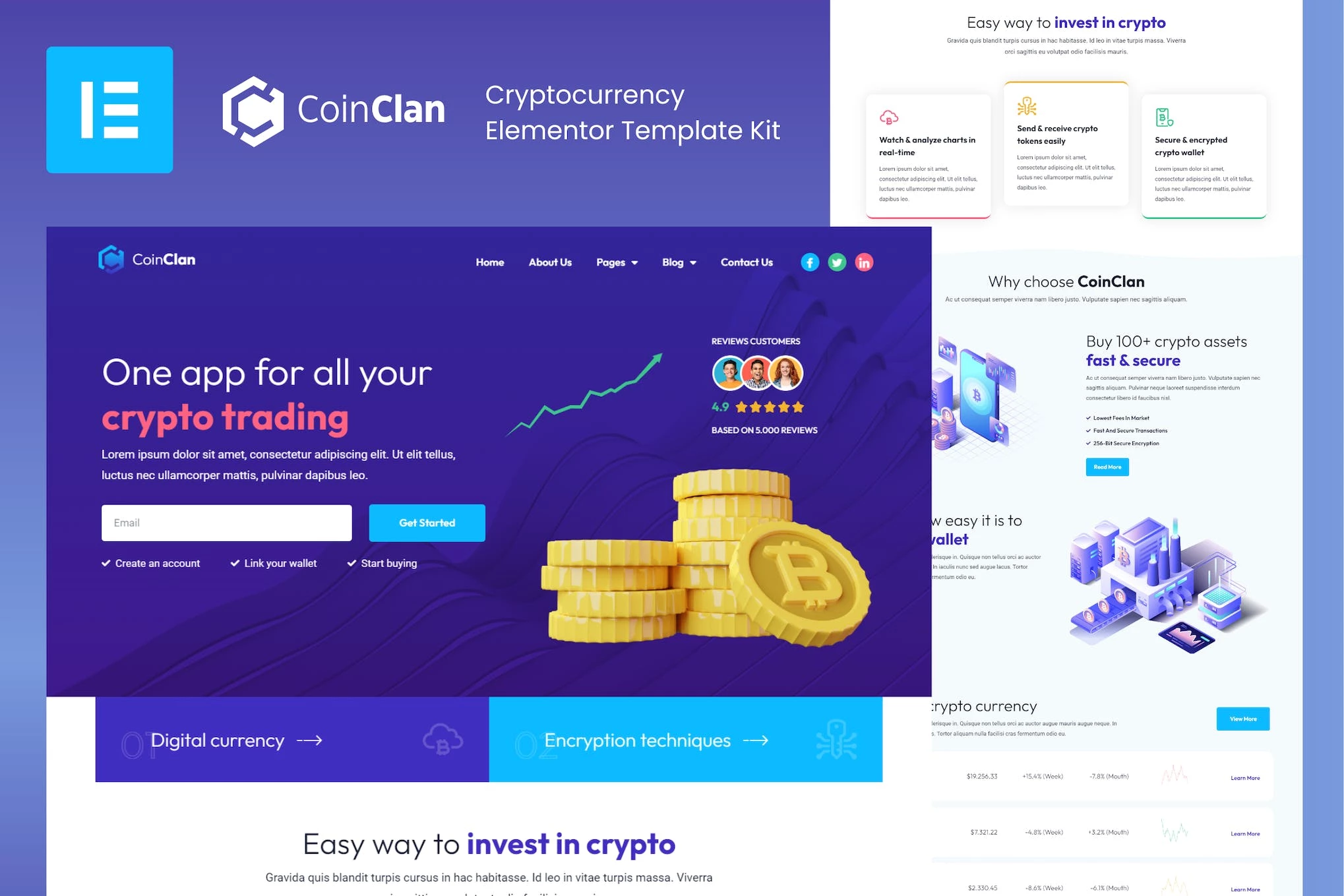 CoinClan - Kit de plantillas Elementor Pro para criptomonedas