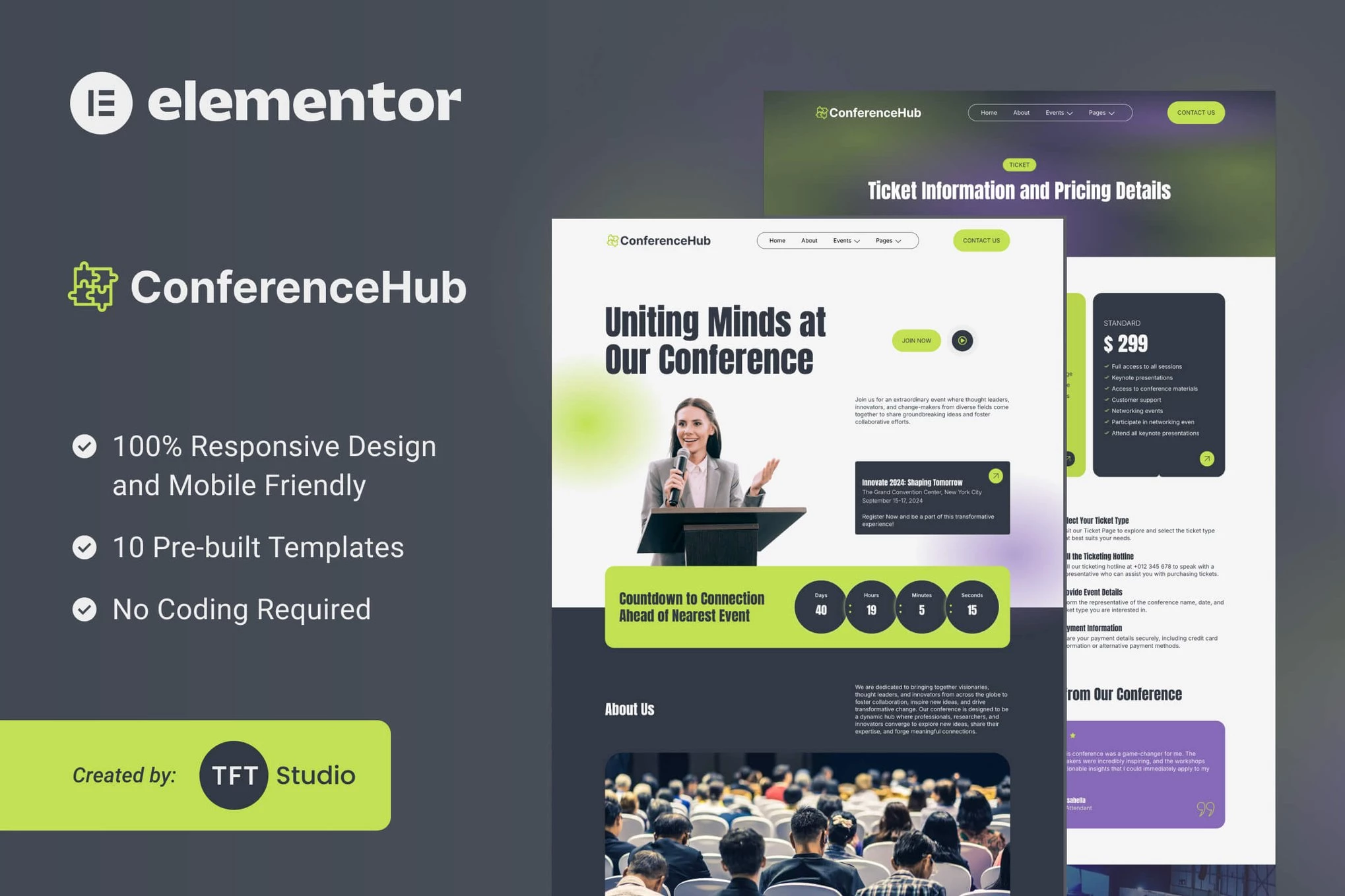 ConferenceHub - Kit de plantillas profesionales para eventos Elementor