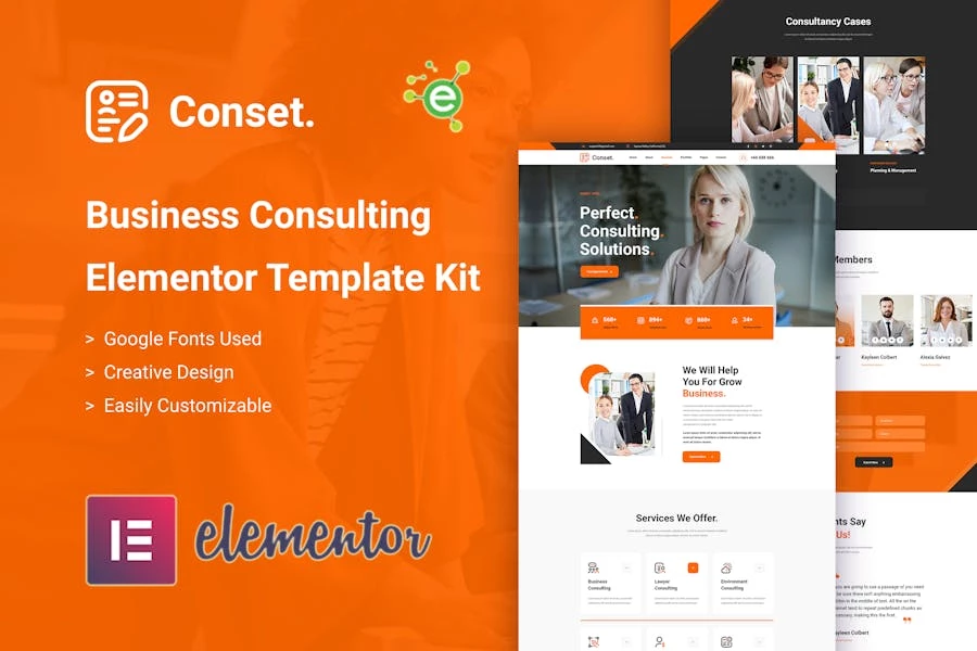 Conset ? Template Kit Elementor para consultoría empresarial