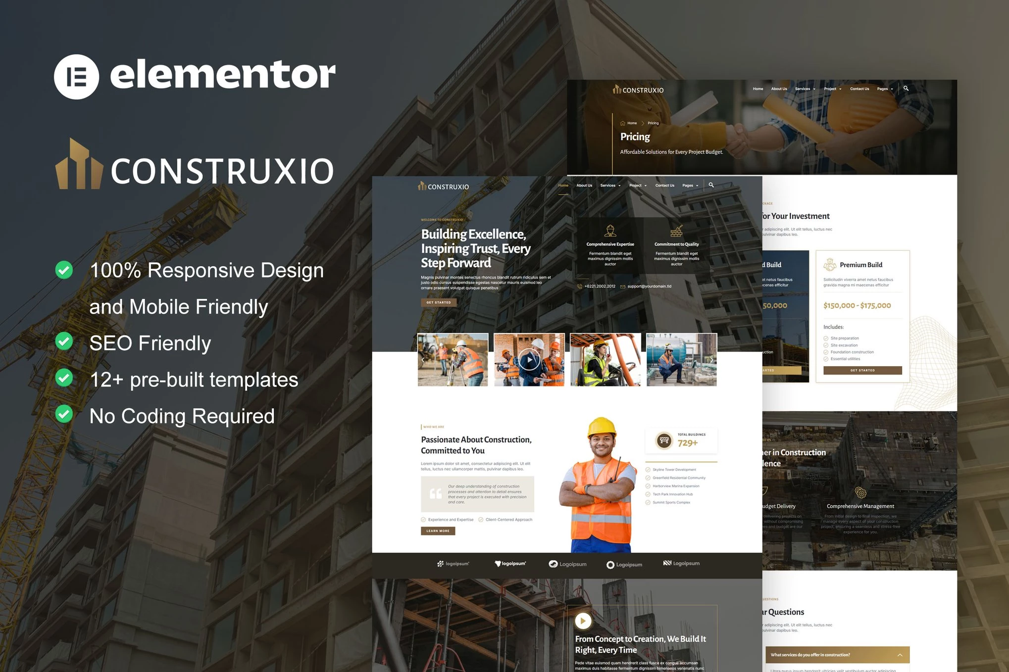 Construxio - Kit de plantillas Elementor Pro para empresas de construcción y construcción