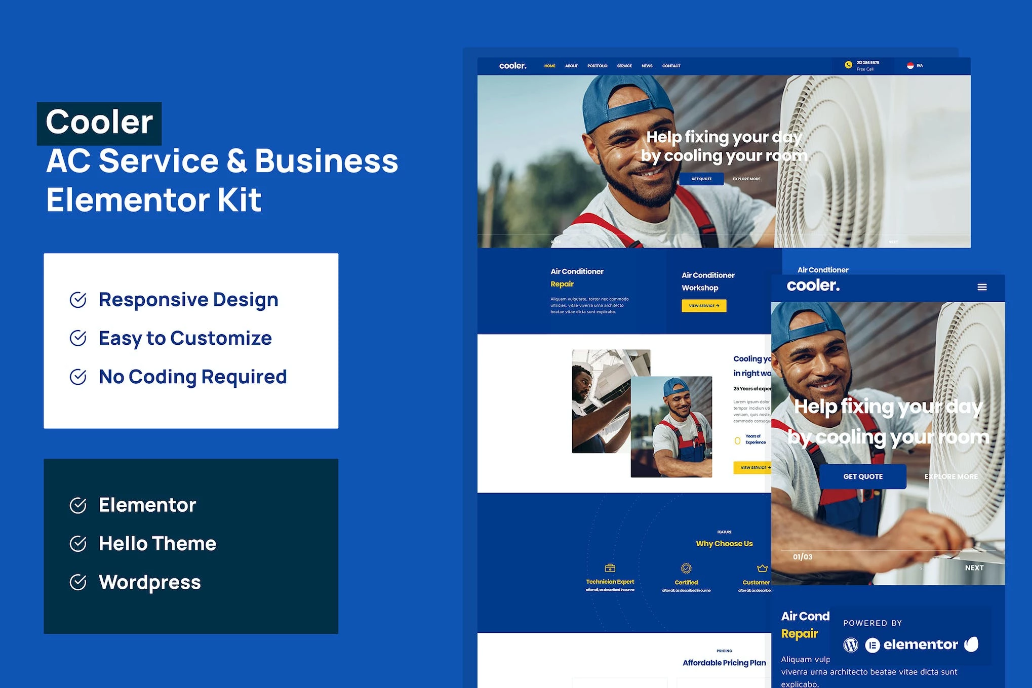 Cooler - Template Kit Elementor Pro para AC Service & Business
