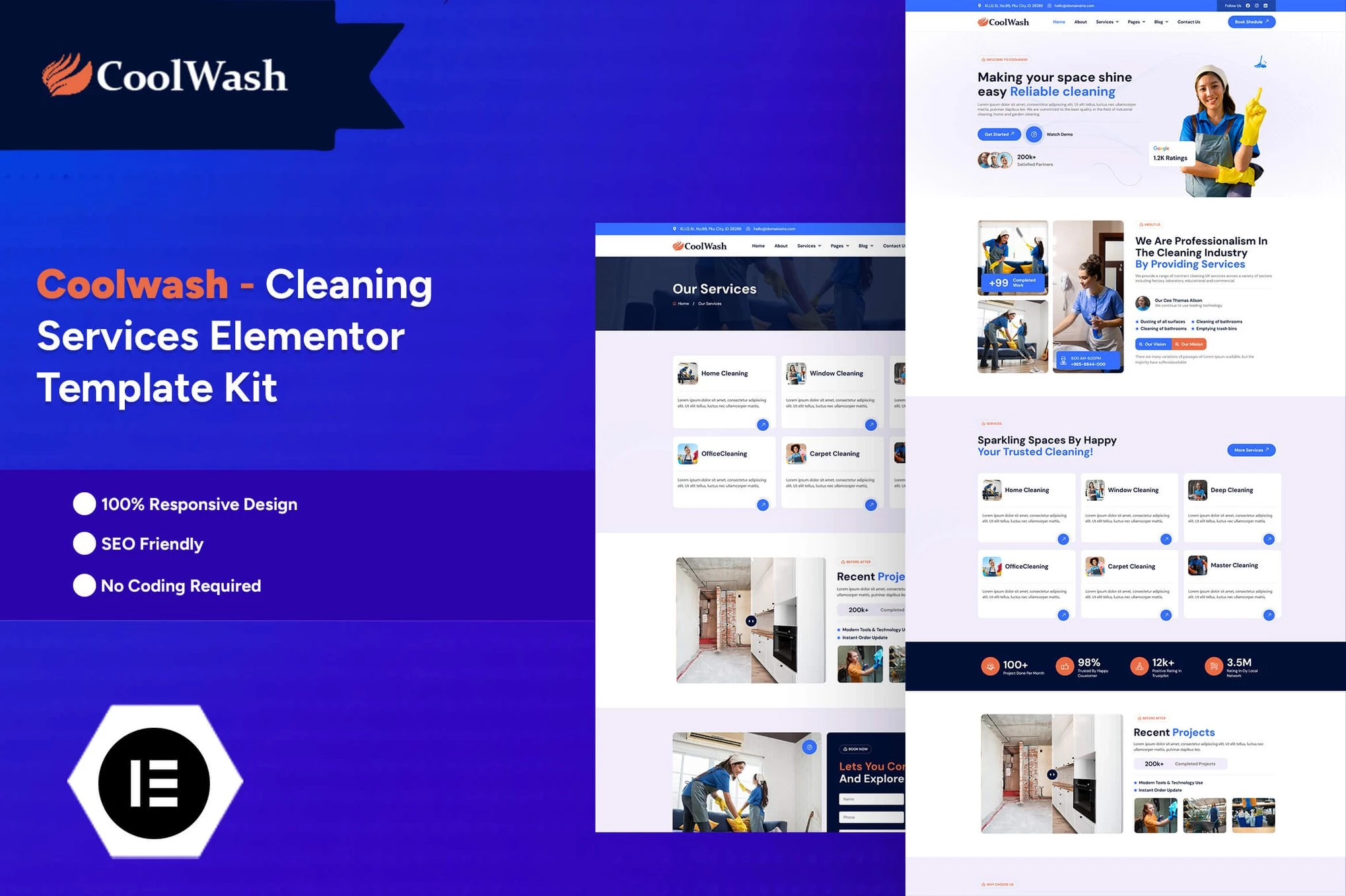Coolwash - Kit de plantillas Elementor Pro para servicios de limpieza