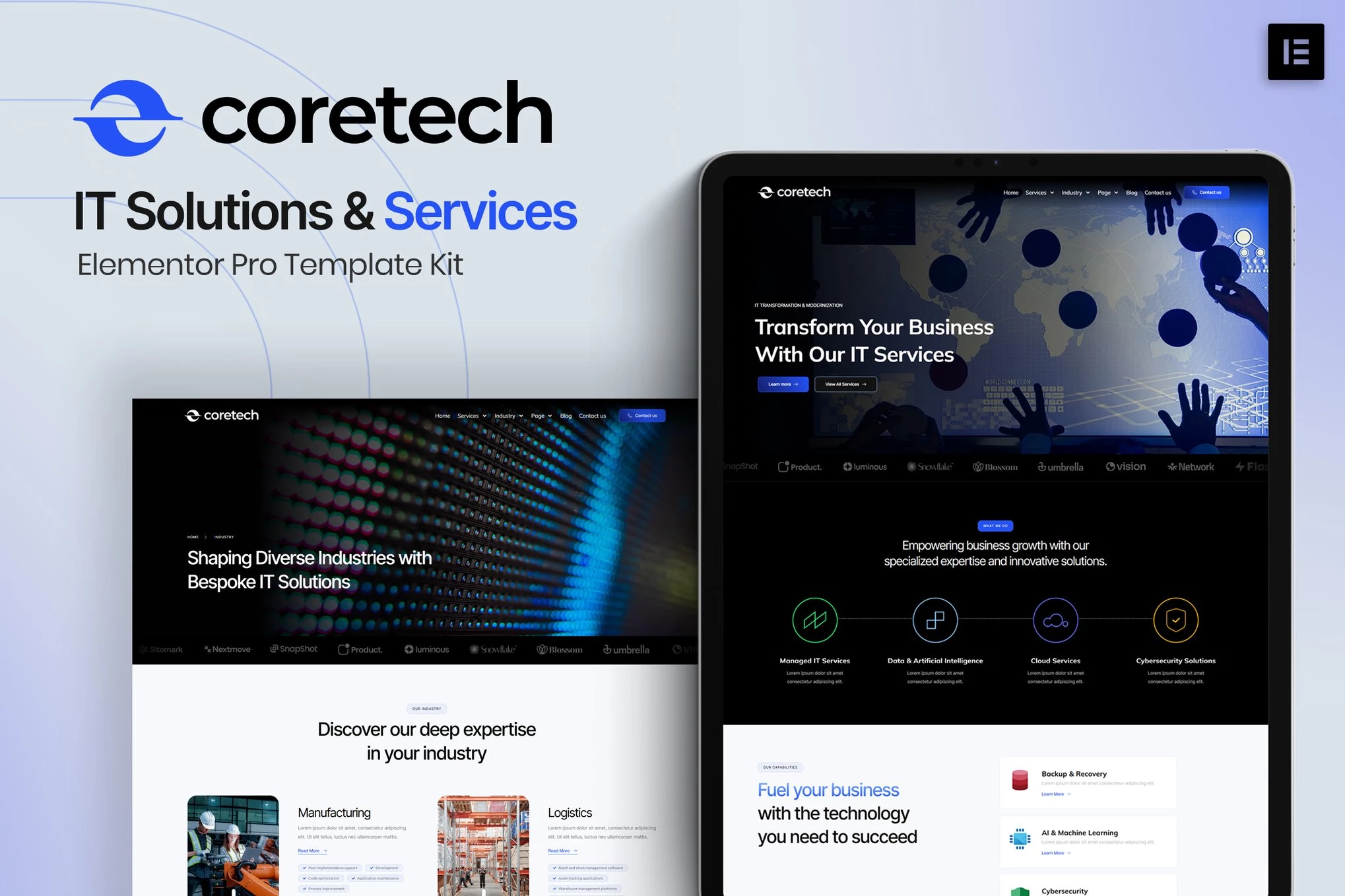 Coretech - Kit de plantillas Elementor Pro para soluciones y servicios de TI