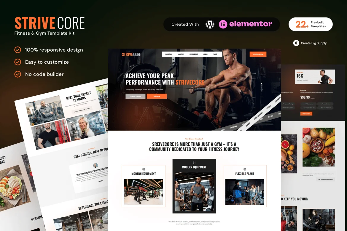 StriveCore - Kit de plantillas Elementor para fitness y gimnasio